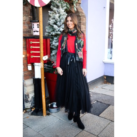 One Hundred Stars Woven Flower Black Wool Scarf - Multicoloured