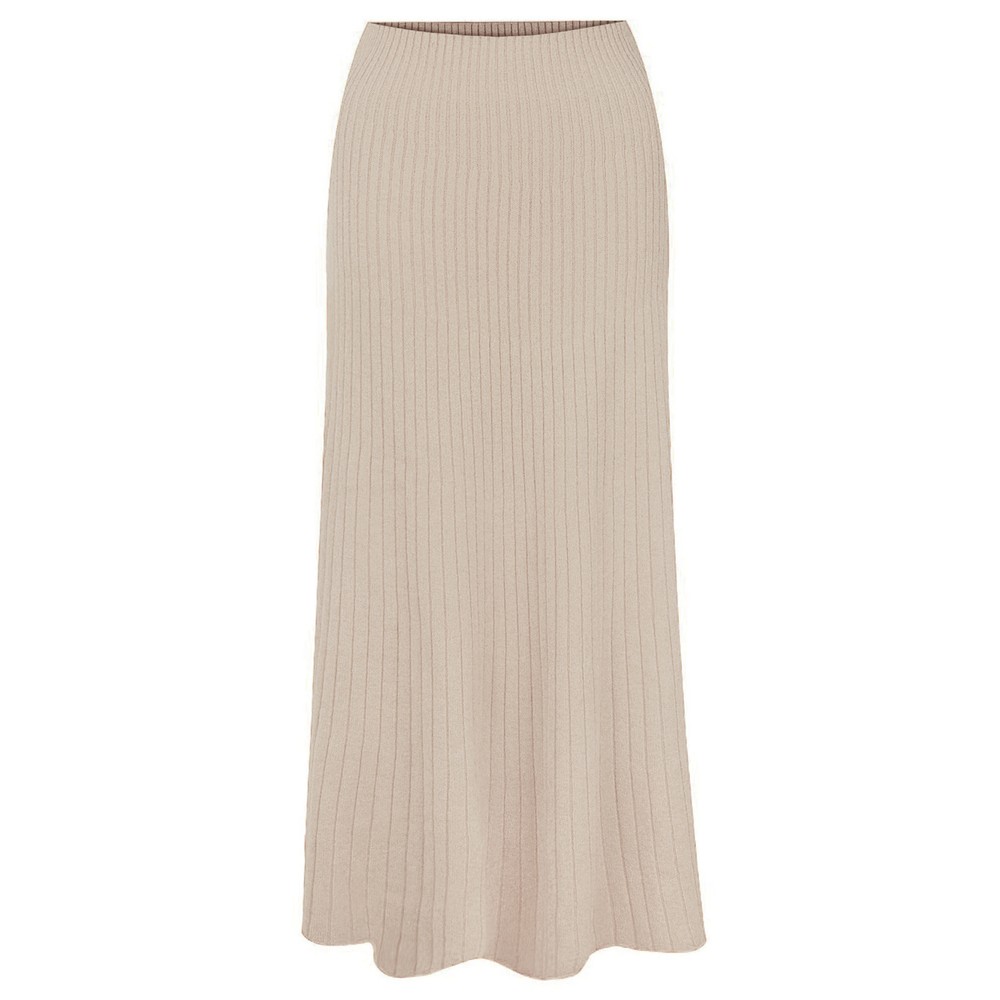 Amazing Woman Sachia Beige Ribbed Long Skirt Beige