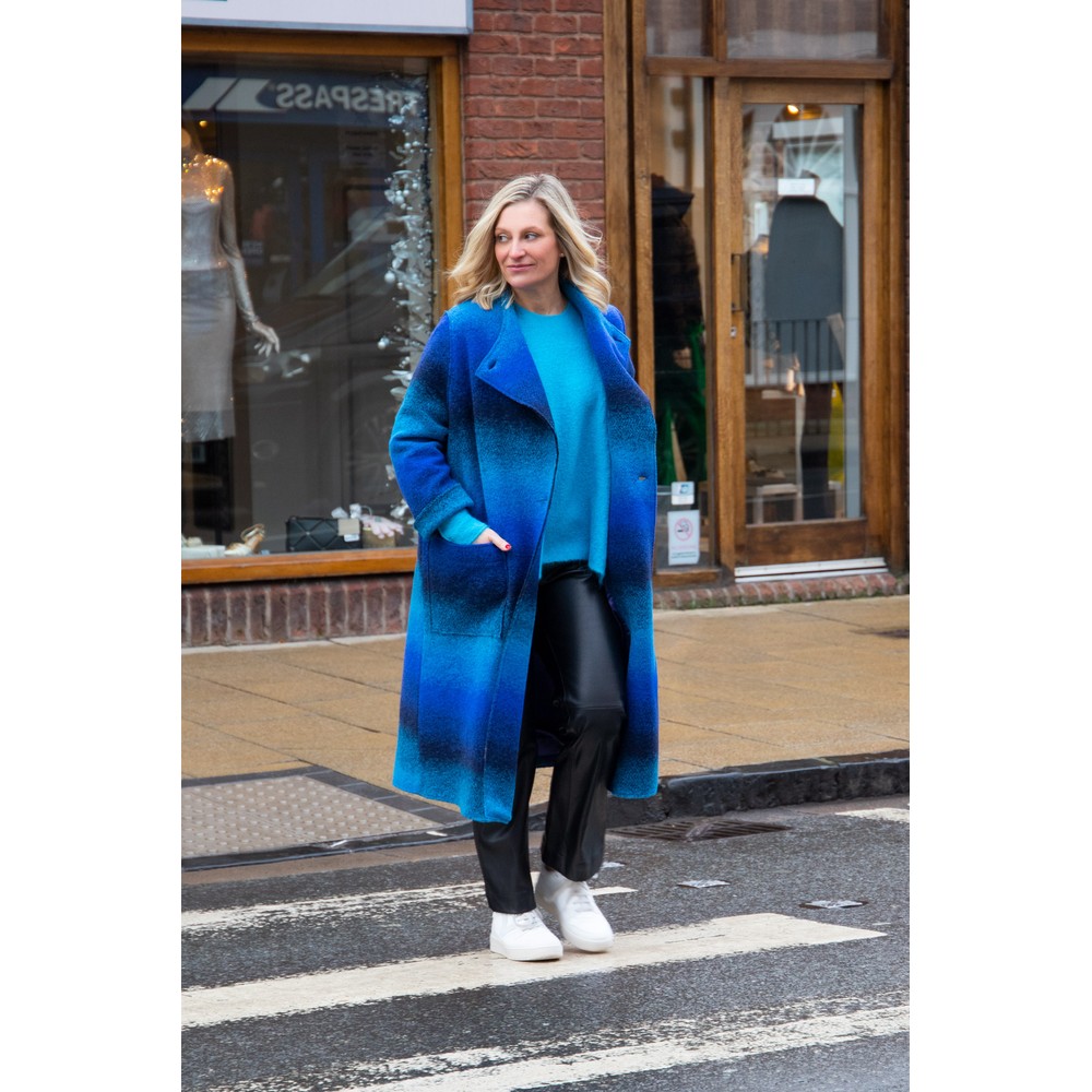 Sahara Ombre Wool Coat in Electric Blue Multi
