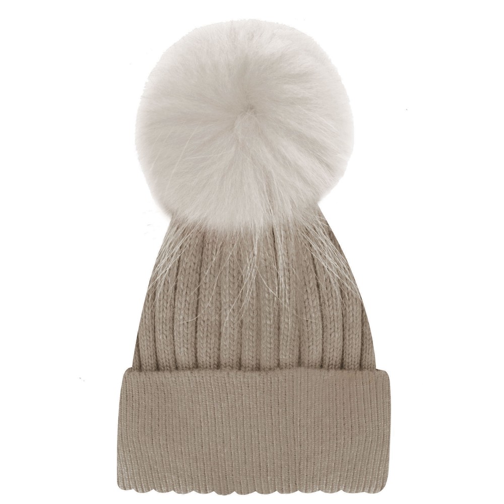 Bitz of Glitz Jeanie Hat  Beige with Removable Beige Faux Pom Beige / Beige