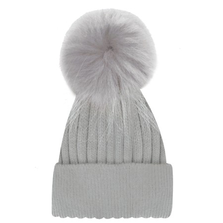 Bitz of Glitz Jeanie Hat Grey with Removable Grey Faux Pom - Grey
