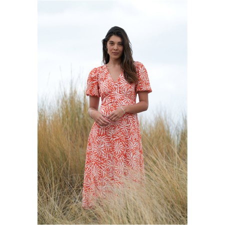 Foil Well Cut Cotton Anglaise Frolic Luscious Printed Dress - Orange