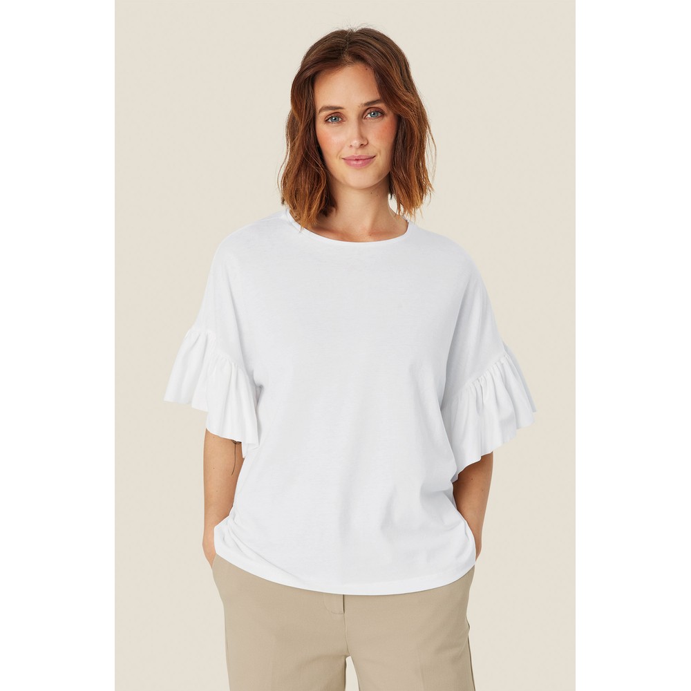 Masai Clothing MaDalit White Frill Sleeve Jersey Top White 