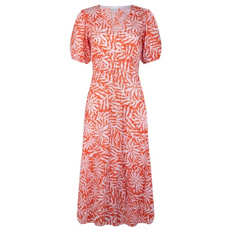 Foil Well Cut Cotton Anglaise Frolic Luscious Printed Dress - Orange