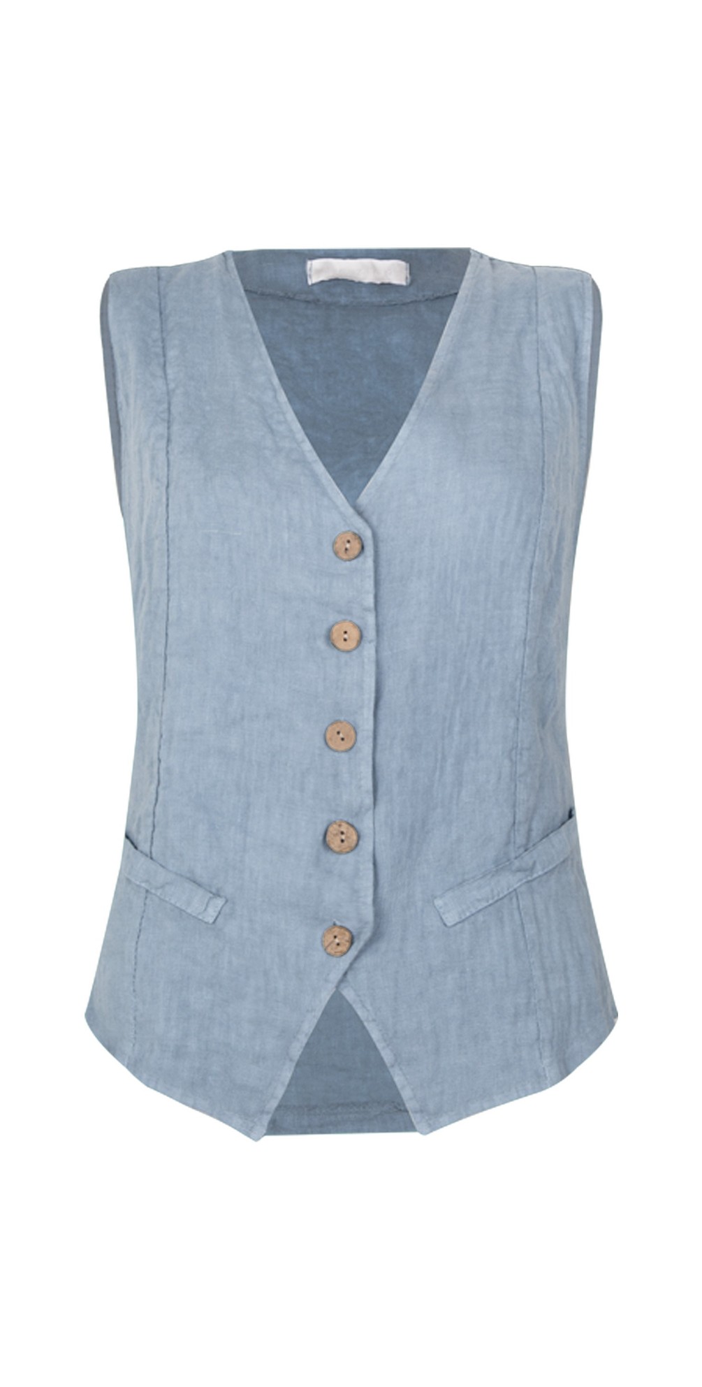 Longline Denim Waistcoat in Celeste main image 1