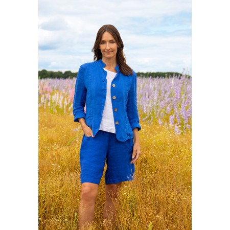 Amazing Woman Katia Royal Blue Front Pocket Short Linen Jacket - Blue