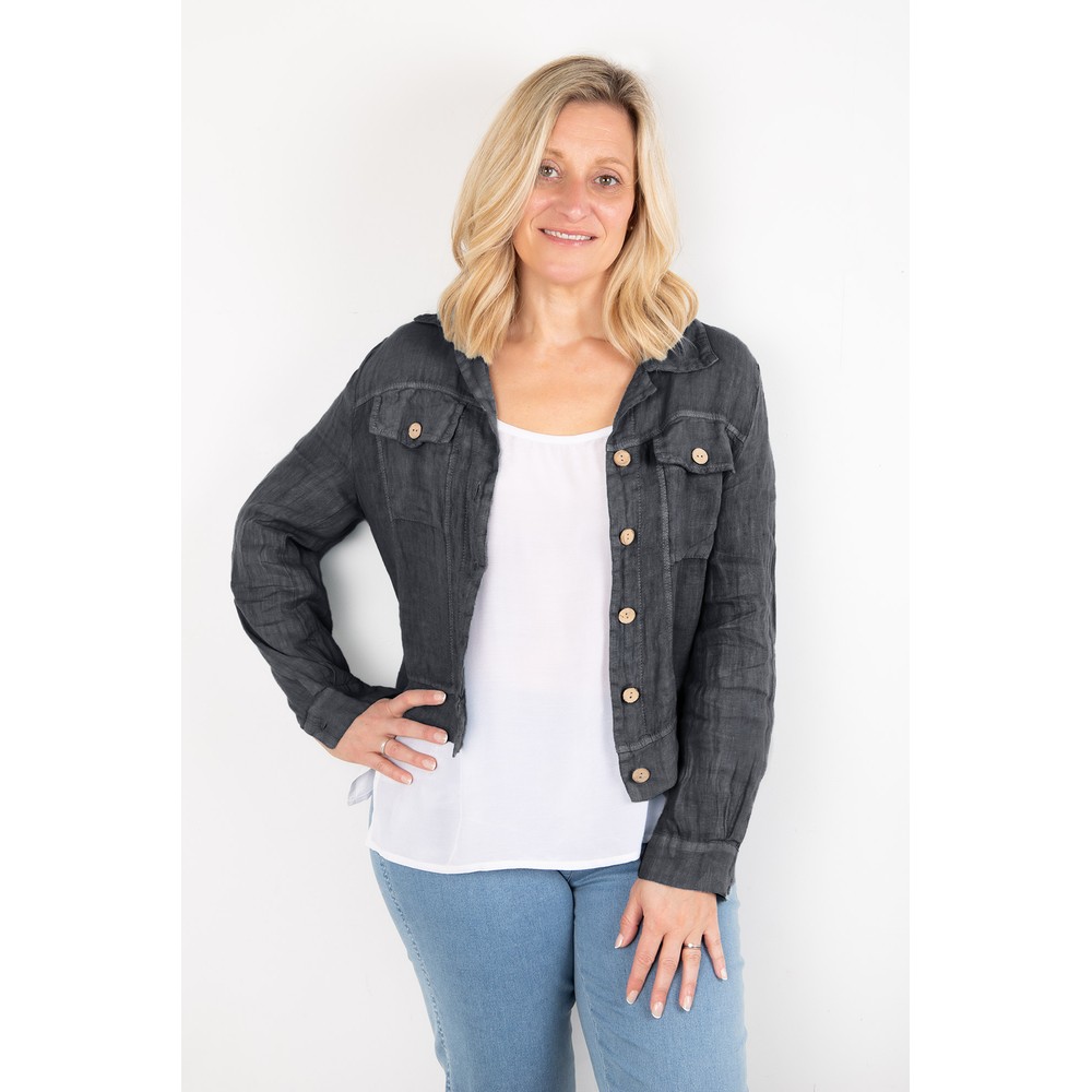Amazing Woman Kara Charcoal Lightweight Linen Western Jacket Charcoal