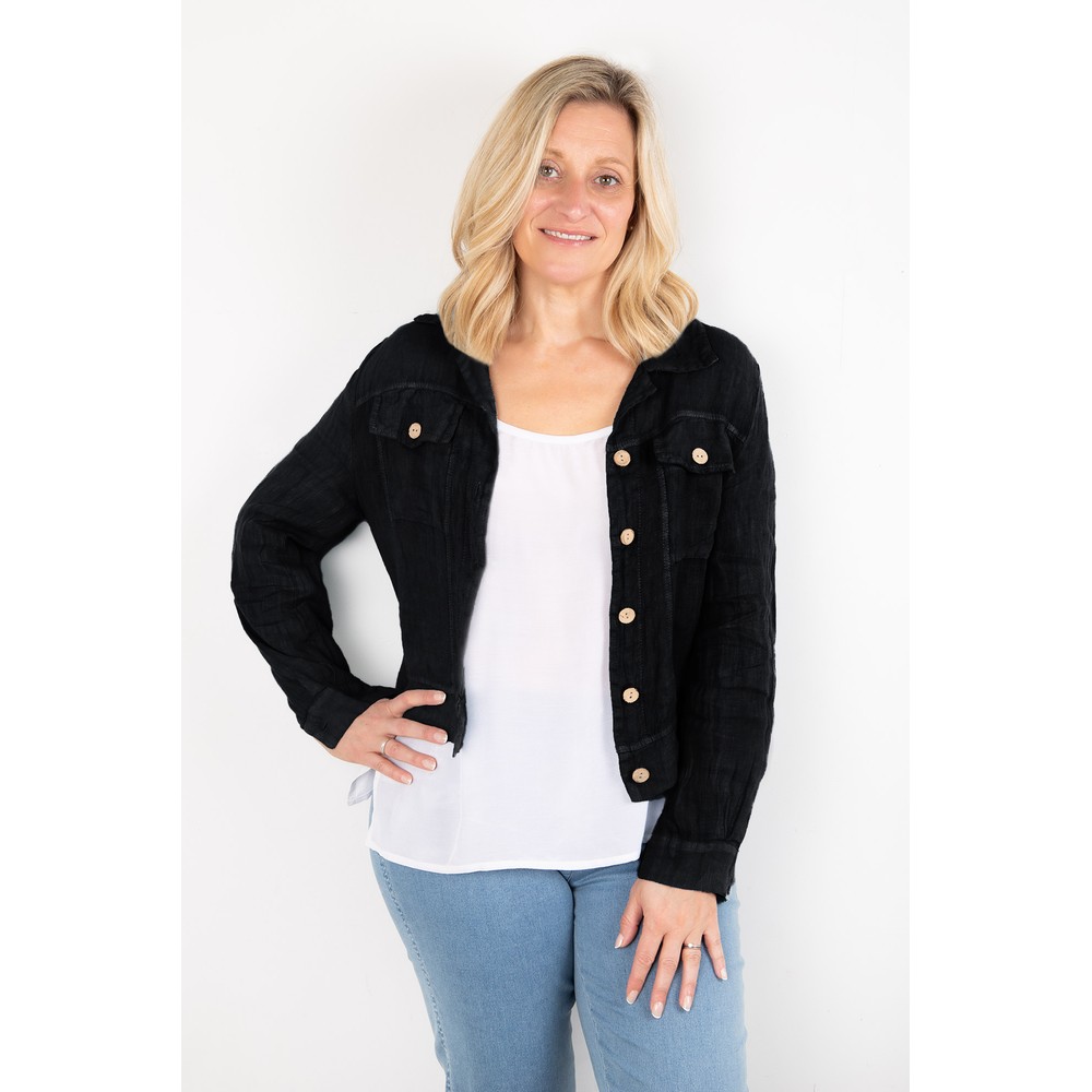 Amazing Woman Kara Black Lightweight Linen Western Jacket Black 