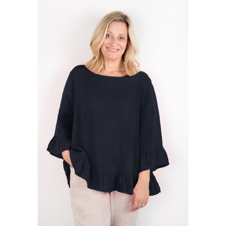 Amazing Woman Julia Navy Linen Frill Top - Blue