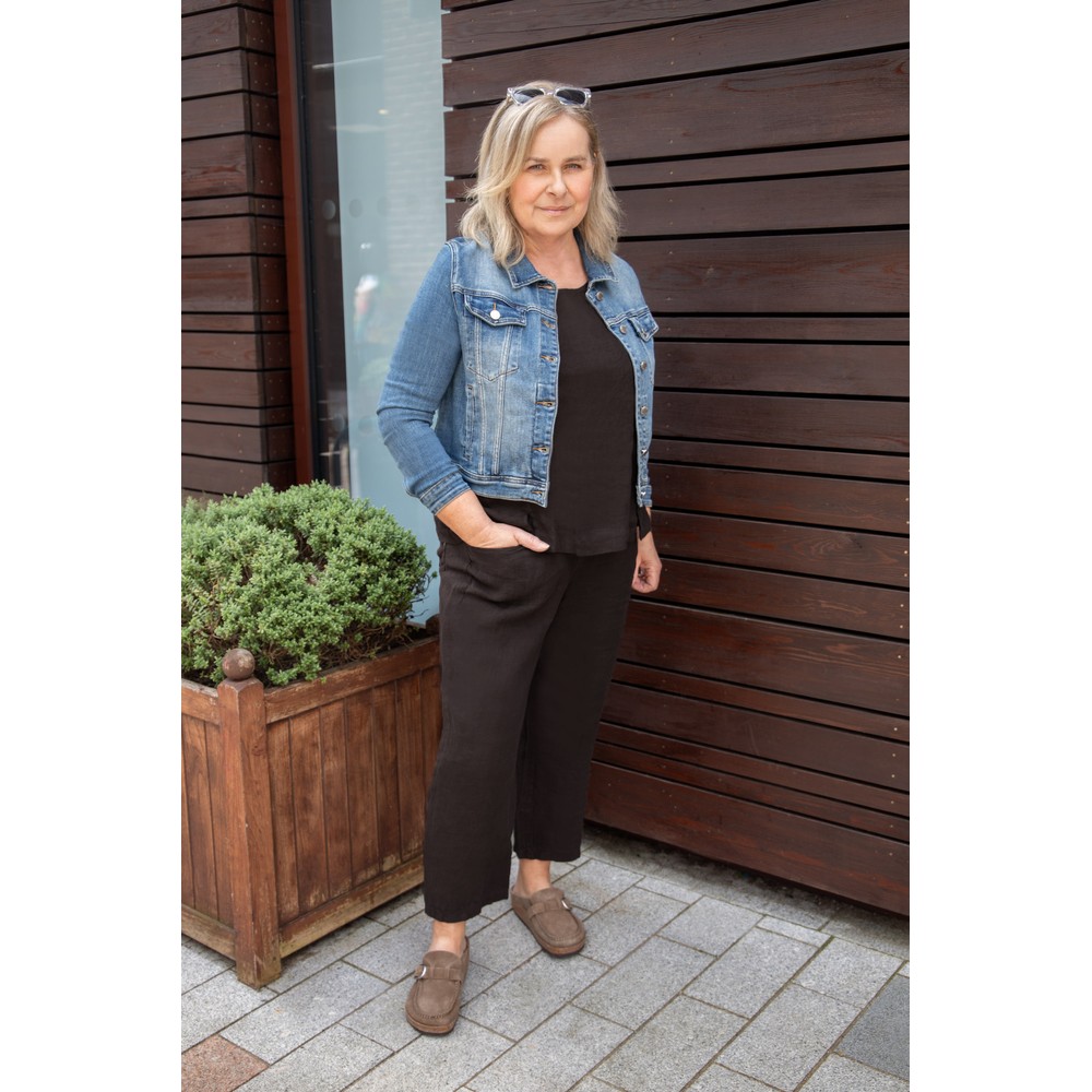 Amazing Woman Odie Choko Linen Cropped Tapered Trousers Choko