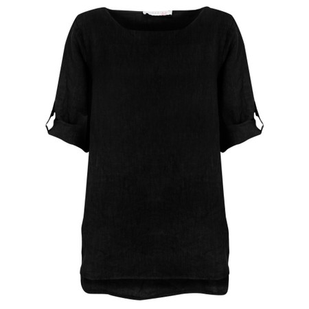 Amazing Woman Elena Linen Button Side Top - Black