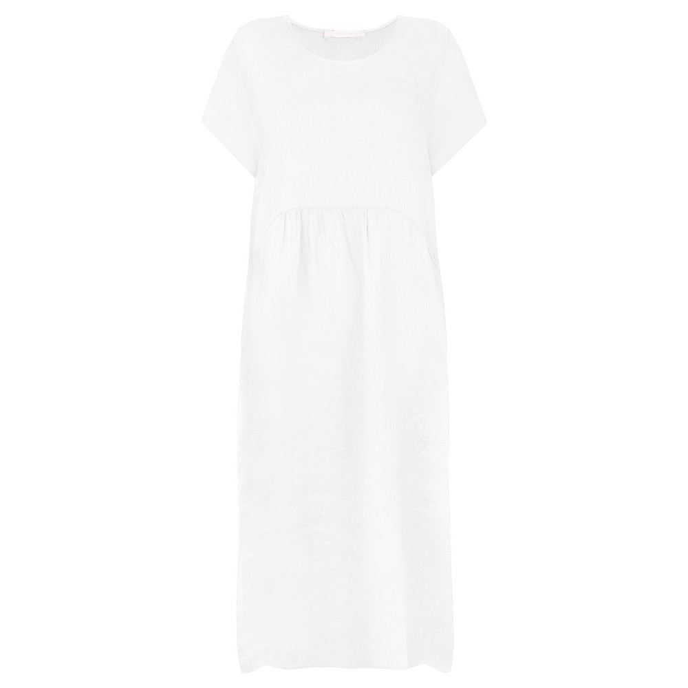 Amazing Woman Lexia Long White Round Neck Linen Dress White 