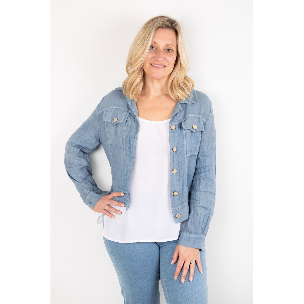 Amazing Woman Kara Denim Blue Lightweight  Linen Western Jacket Denim Blue