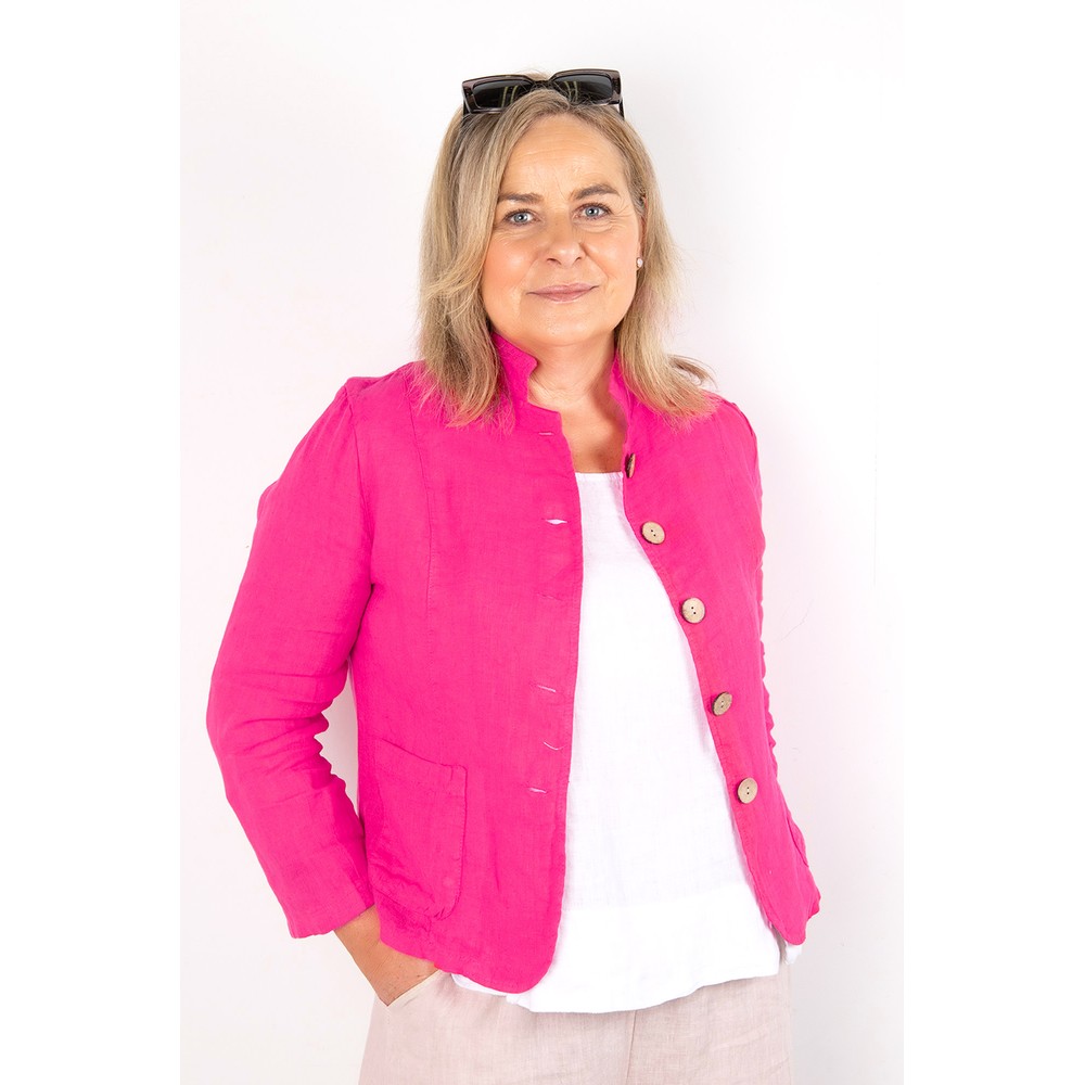 Amazing Woman Katia Fuchsia Front Pocket Short Linen Jacket Fuchsia