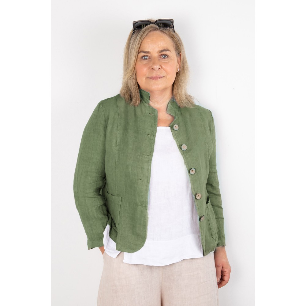 Amazing Woman Katia Khaki Front Pocket Short Linen Jacket Khaki