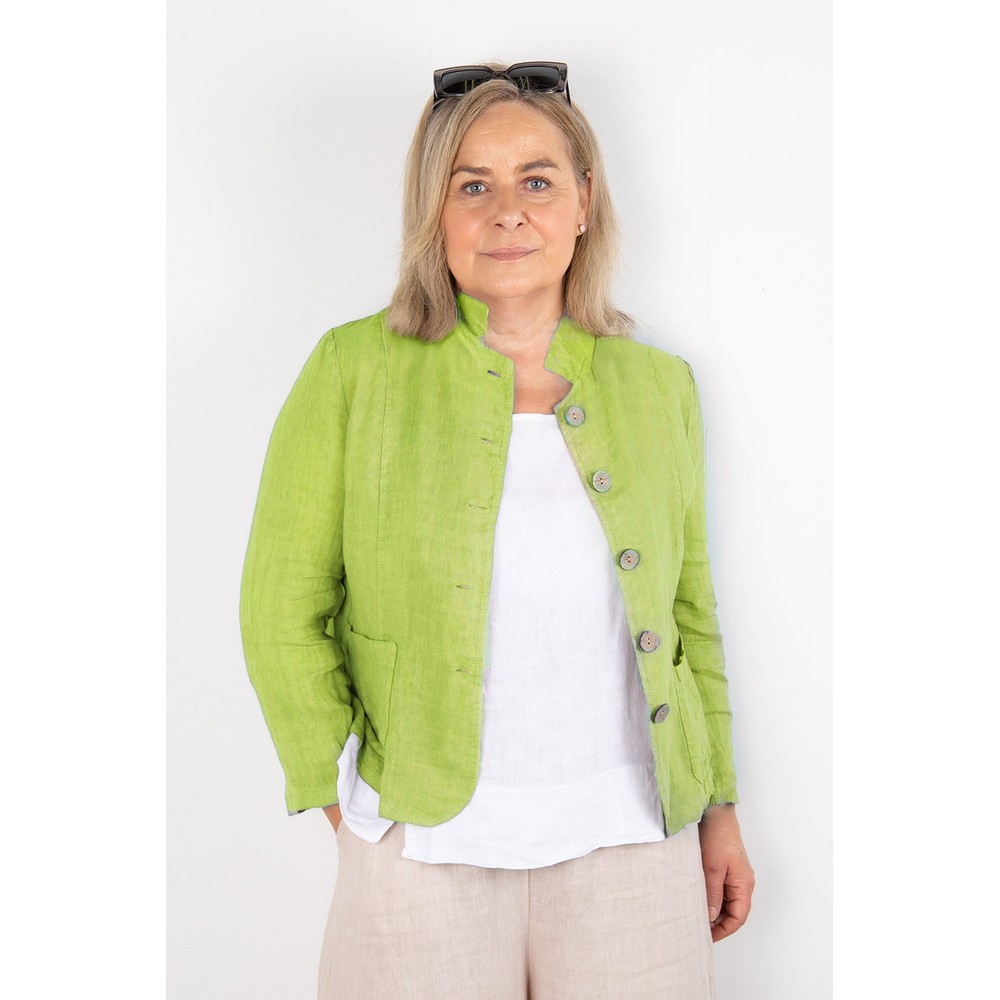 Amazing Woman Katia Lime Front Pocket Short Linen Jacket Lime