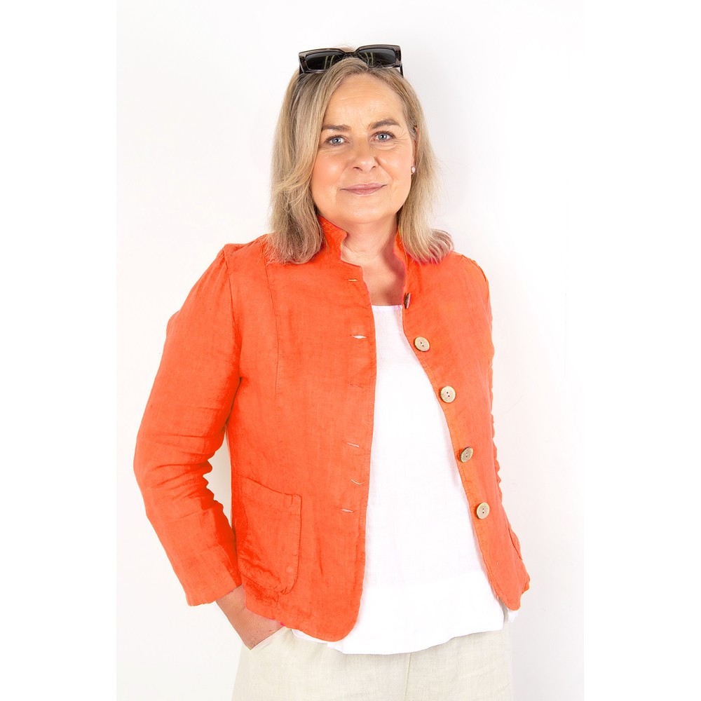 Amazing Woman Katia Papaya Front Pocket Short Linen Jacket Papaya