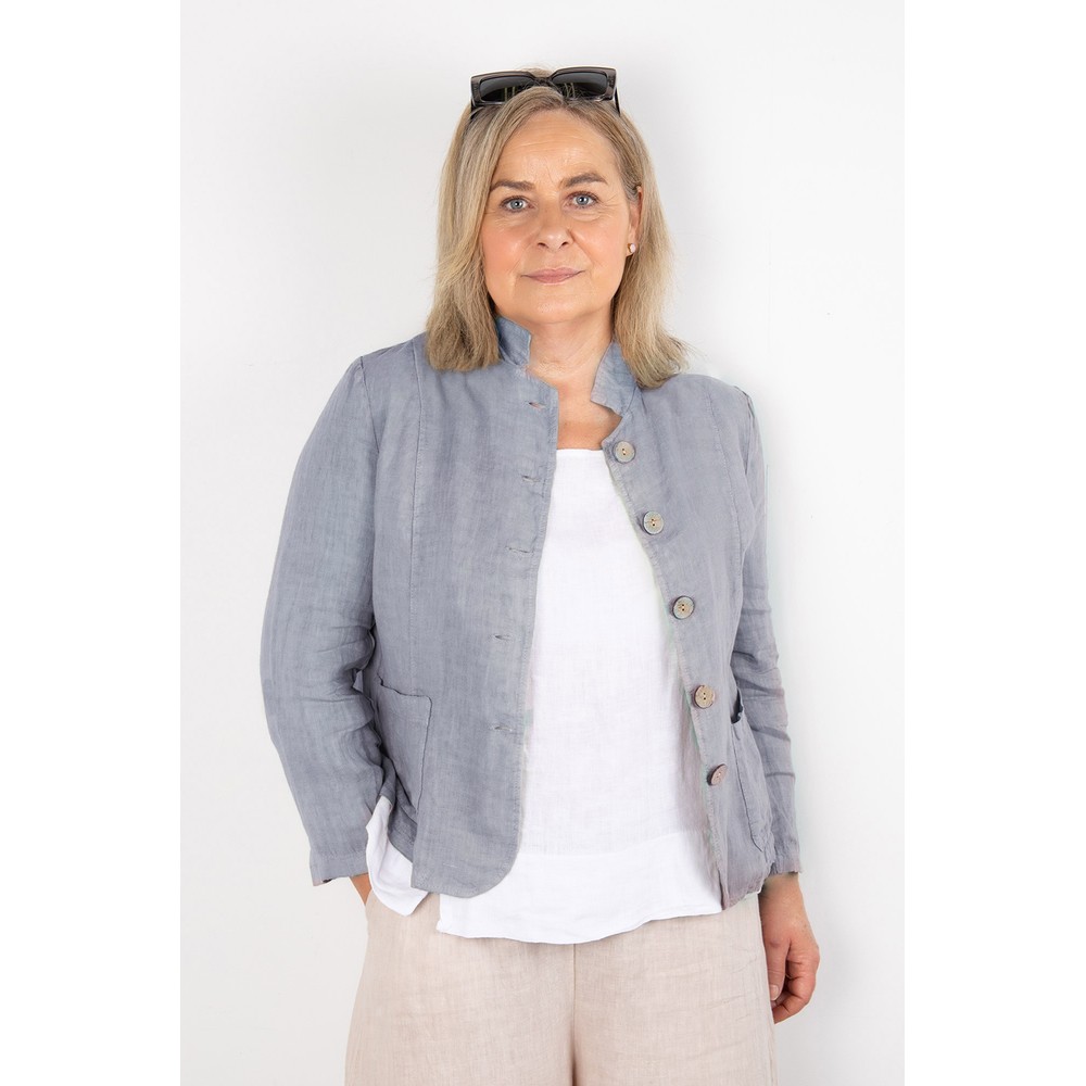 Amazing Woman Katia Pearl Front Pocket Short Linen Jacket Pearl