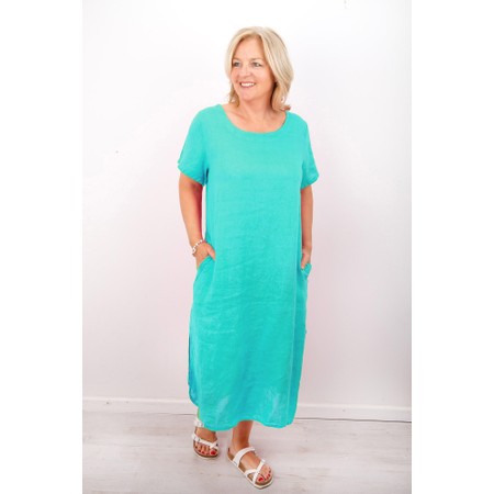 Amazing Woman Janey Turquoise Linen Straight Midi Dress - Turquoise
