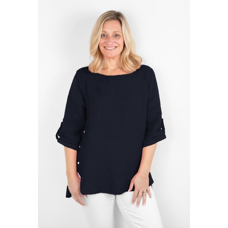 Amazing Woman Elena Linen Button Side Top - Blue