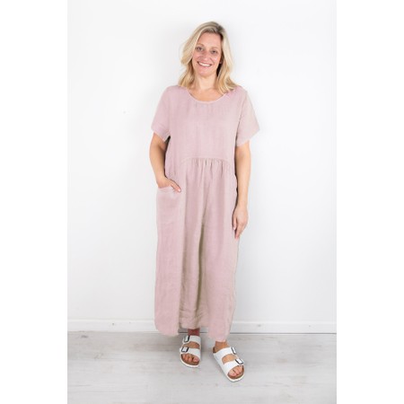 Amazing Woman Lexia Long Rose Pink Round Neck Linen Dress - Pink