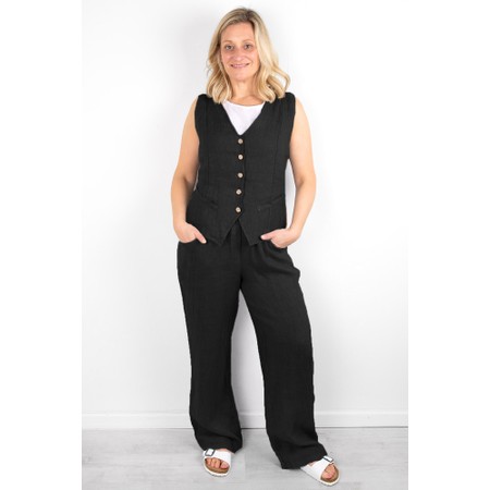Amazing Woman Odie Long Black Wide Leg Linen Trousers - Black
