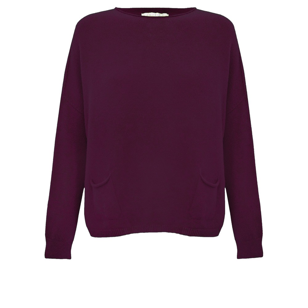 Amazing Woman Jodie Plum Front Pocket Supersoft Knit Jumper Plum