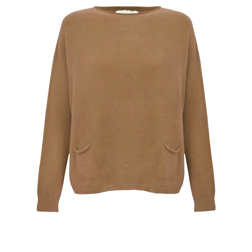 Amazing Woman Jodie Caramel Front Pocket Supersoft Knit Jumper Caramel