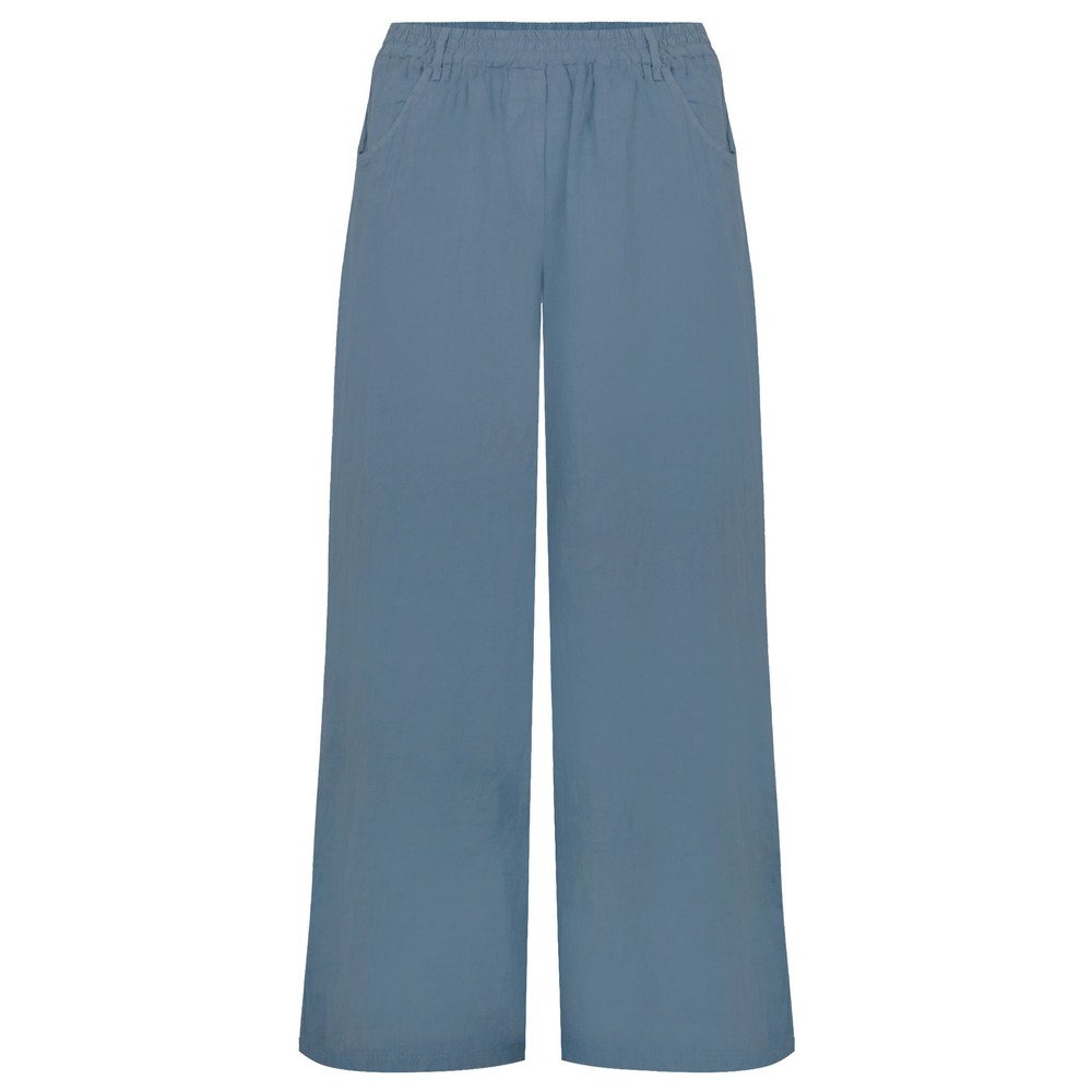 Amazing Woman Odie Long Denim Blue Wide Leg Linen Trousers Denim Blue
