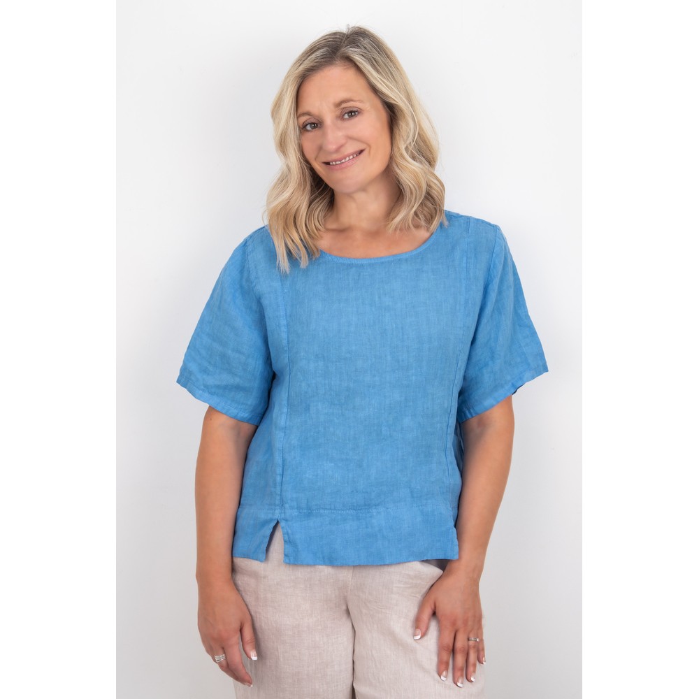 Amazing Woman Lucie Blue Short Sleeved Linen Top Blue