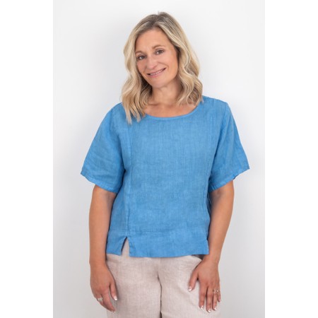 Amazing Woman Lucie Blue Short Sleeved Linen Top - Blue