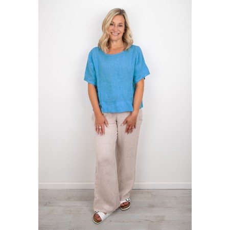 Amazing Woman Lucie Blue Short Sleeved Linen Top - Blue