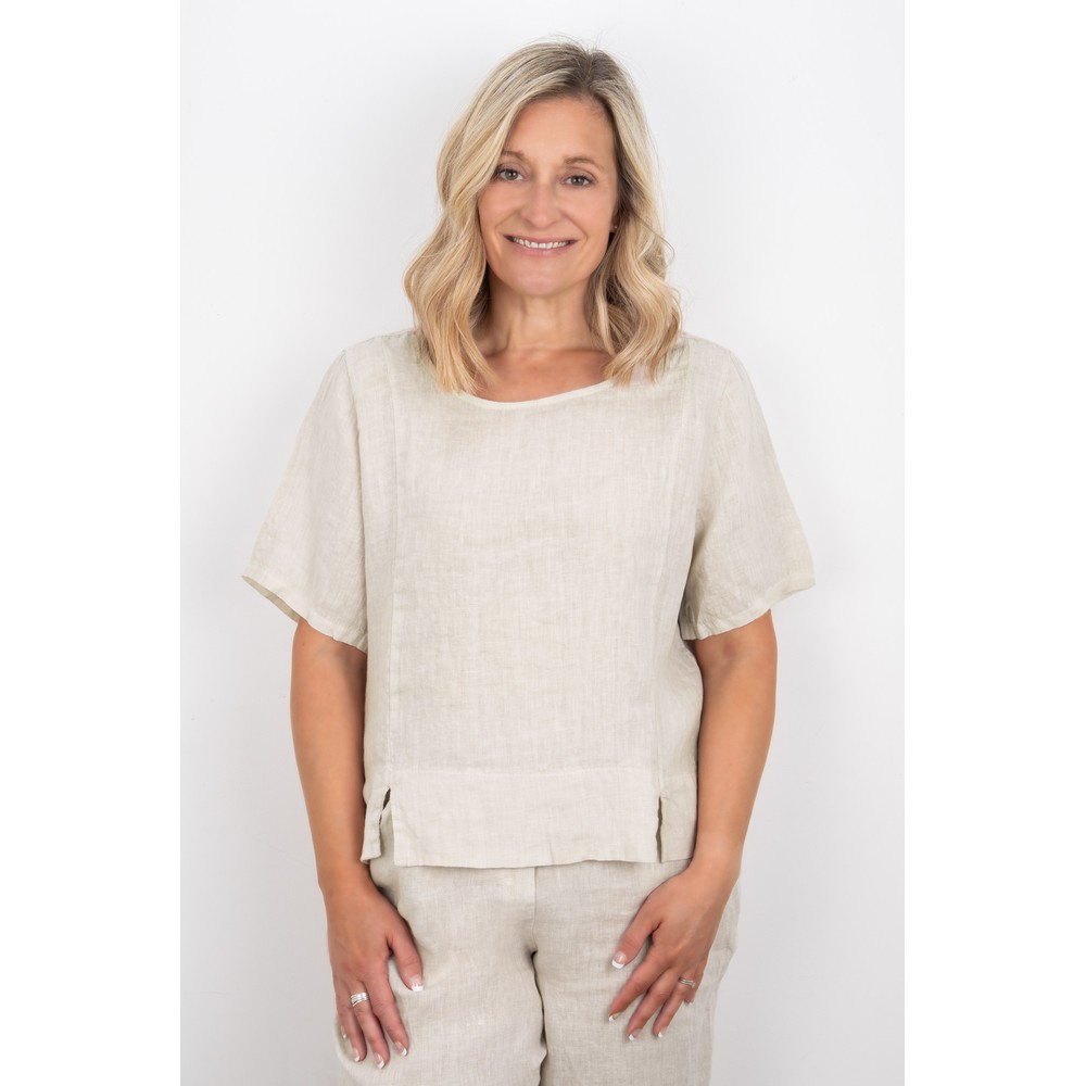 Amazing Woman Lucie Natural Short Sleeved Linen Top Natural