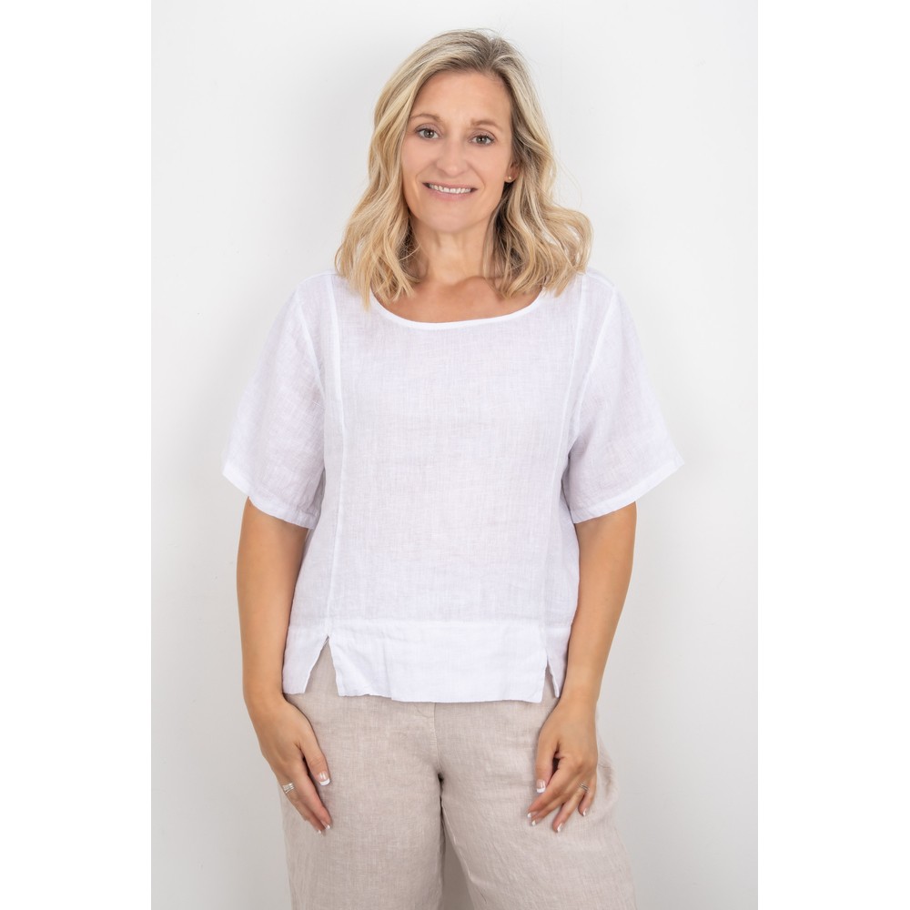 Amazing Woman Lucie White Short Sleeved Linen Top White 