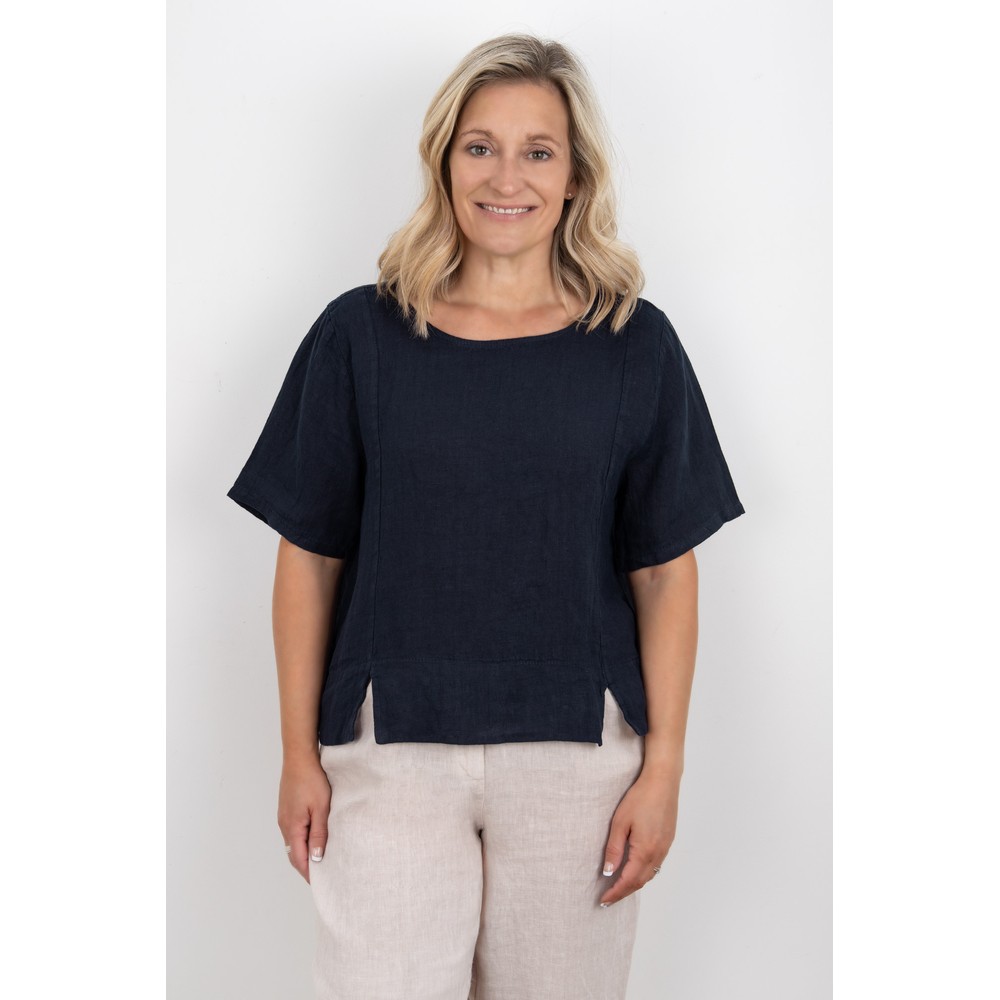 Amazing Woman Lucie Navy Short Sleeved Linen Top Navy