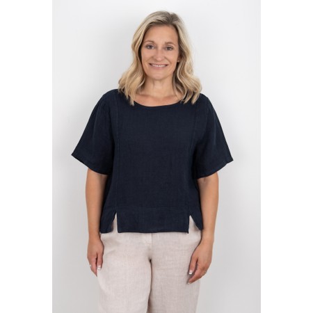 Amazing Woman Lucie Navy Short Sleeved Linen Top - Blue