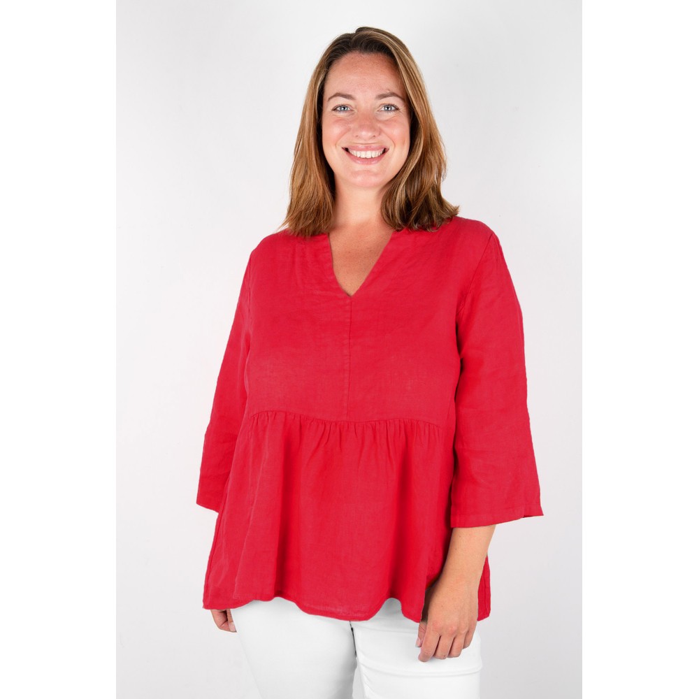 Amazing Woman Elodie X Fragola Linen Peplum Top Fragola