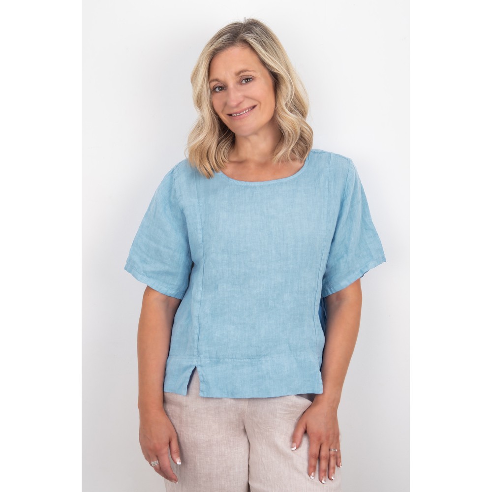 Amazing Woman Lucie Ice Blue Short Sleeved Linen Top Ice Blue