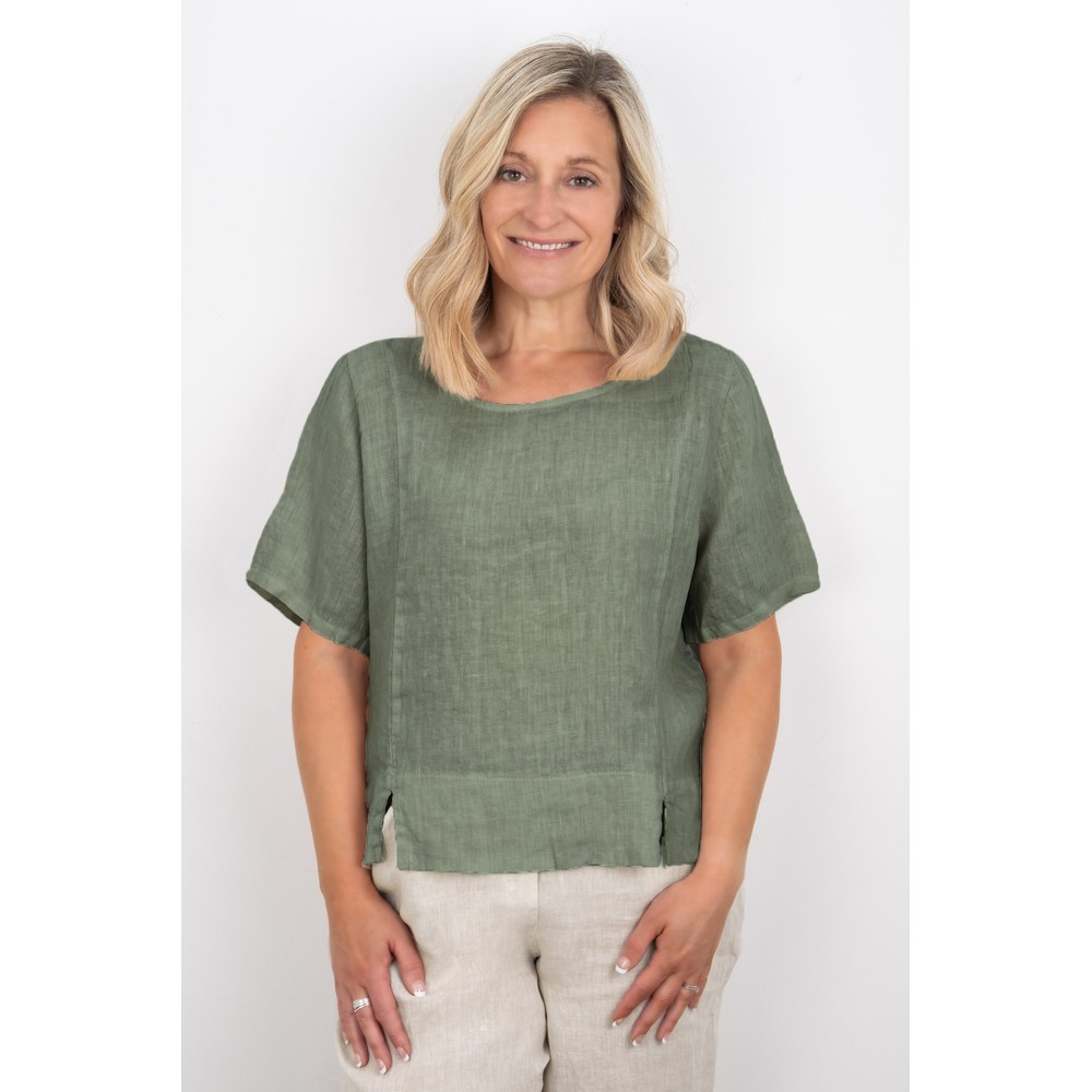 Amazing Woman Lucie Khaki Short Sleeved Linen Top Khaki
