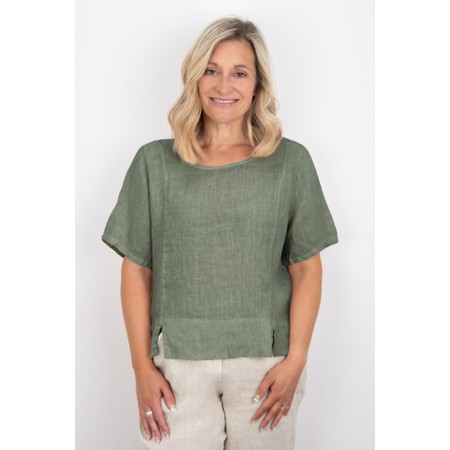 Amazing Woman Lucie Khaki Short Sleeved Linen Top - Green