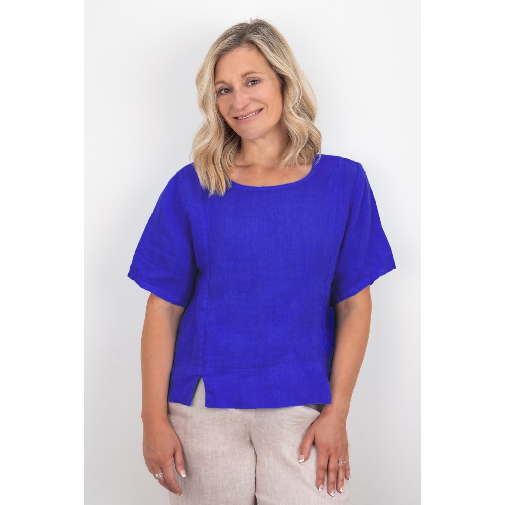 Amazing Woman Lucie Royal Blue Short Sleeved Linen Top Royal Blue