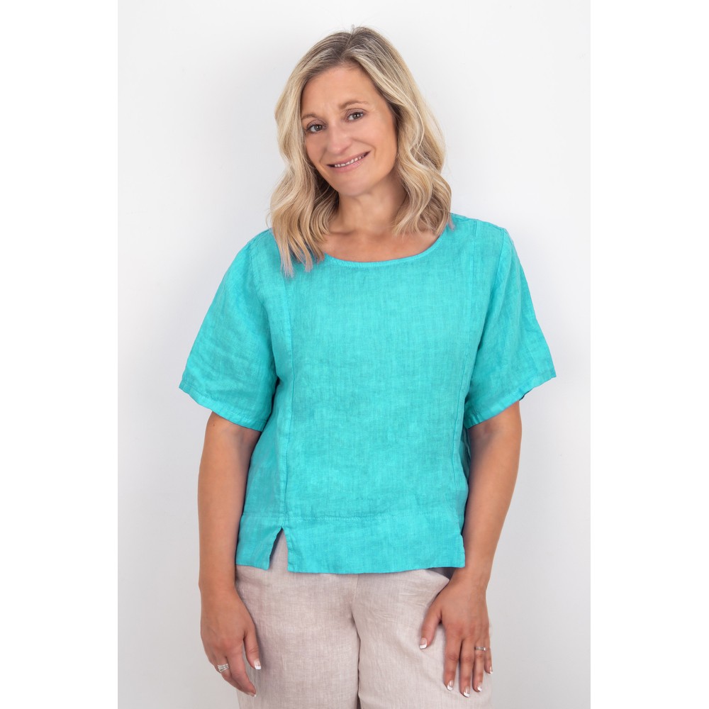 Amazing Woman Lucie Turquoise Short Sleeved Linen Top Turquoise