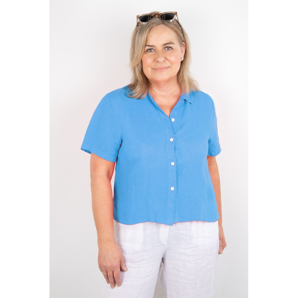 Amazing Woman Marilyn Blue Boxy Linen Shirt Blue