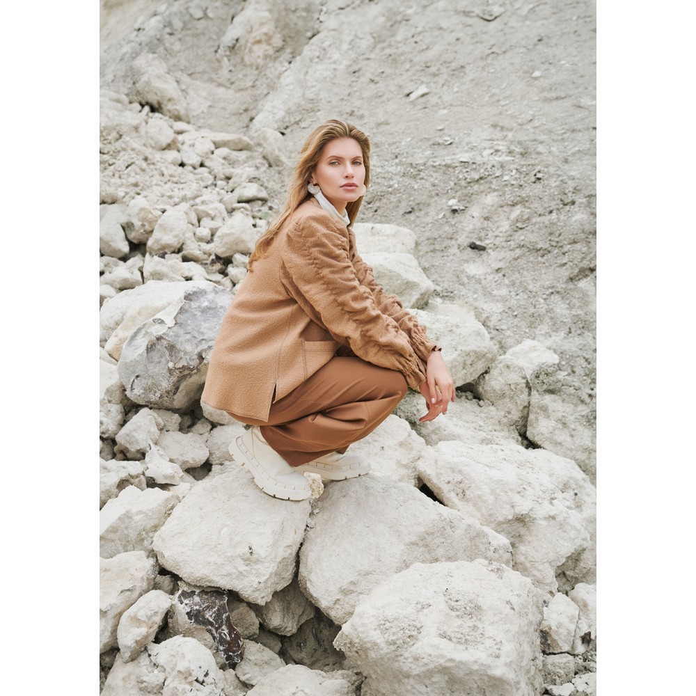 NOEN Ruched Boiled Wool Camel Jacket Camel 17