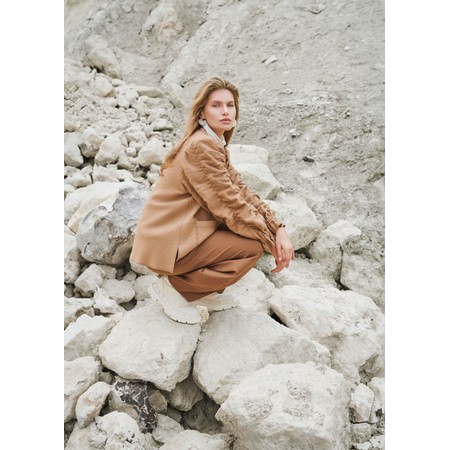 NOEN Ruched Boiled Wool Camel Jacket - Beige