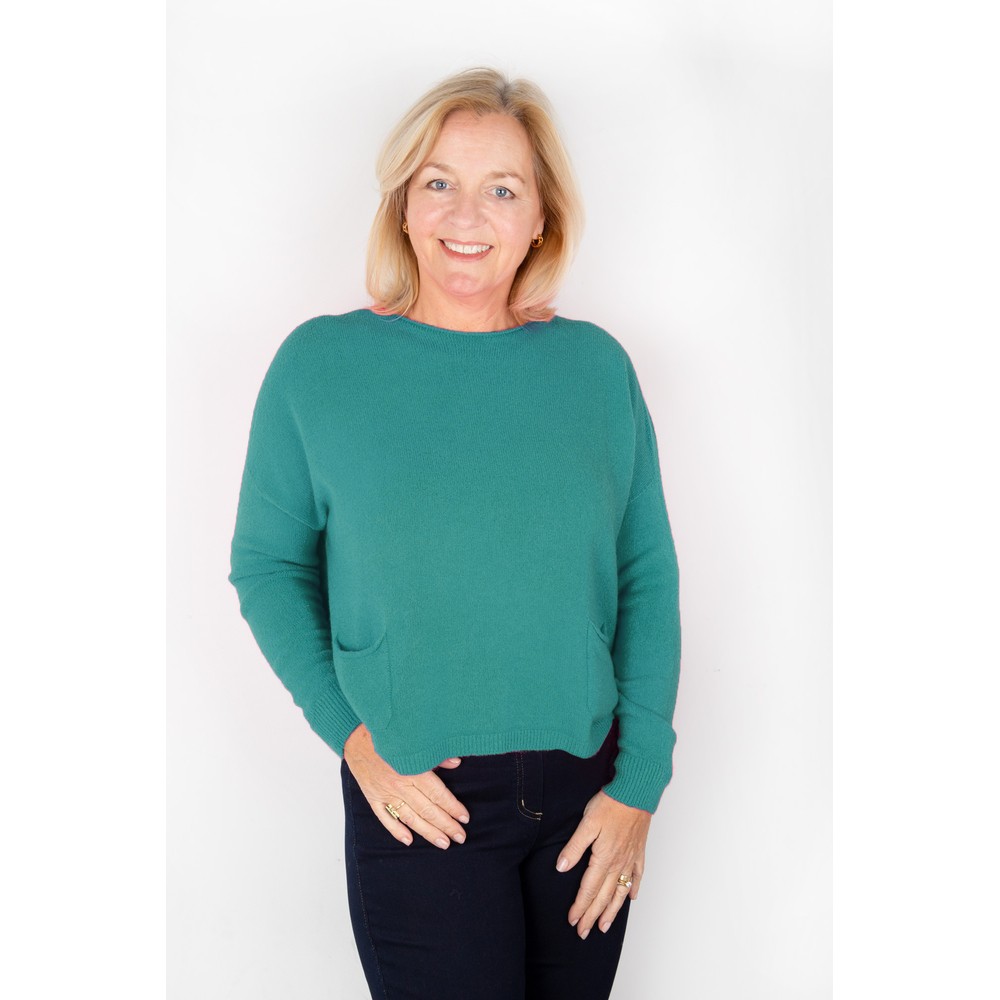 Amazing Woman Jodie Dark Turquoise Front Pocket Supersoft Knit Jumper Dark Turquoise