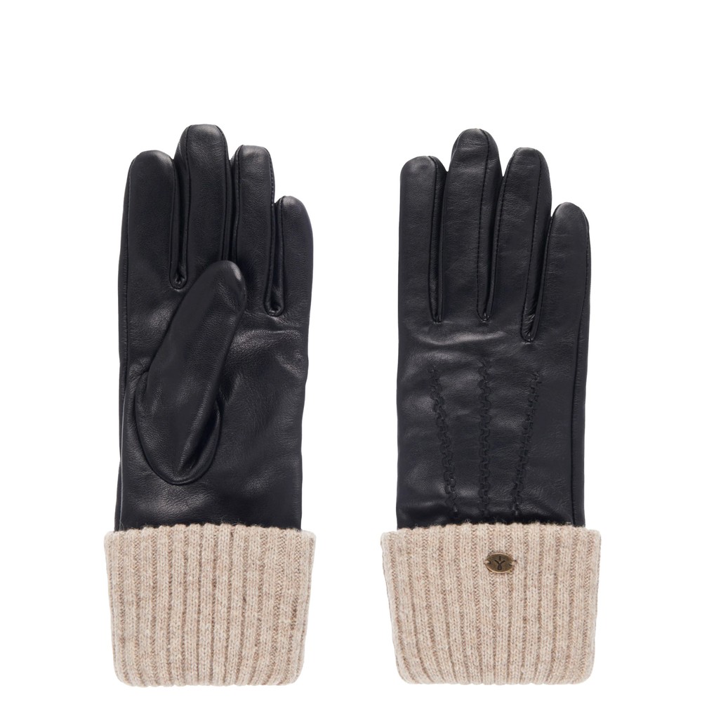 EMU Australia Loch Wool Cuff Leather Gloves Black / Natural