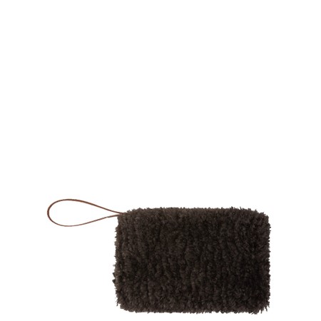 Chalk Small Cocoa Faux Fur Pleather Clutch Bag - Brown