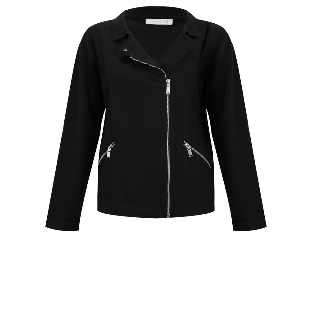 Amazing Woman Sandy Black Supersoft Knit Biker Jacket Black 