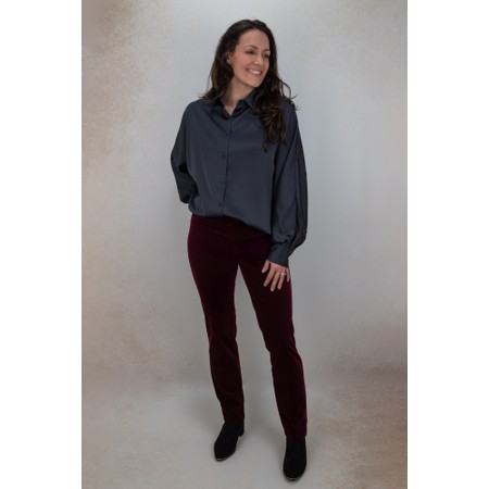 Robell Marie Sangria Stretch Cotton Velvet Slim Full Length Trouser - Red